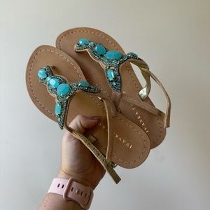 Turquoise Low Heeled Sandals